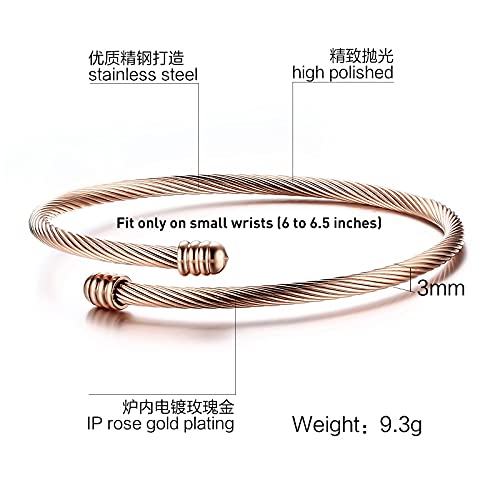 Huanian Stainless Steel Triple 3 Stackable Cable Wire Twisted Cuff Bangle Bracelet For Women, Gold/Rose/Silver #TOP1