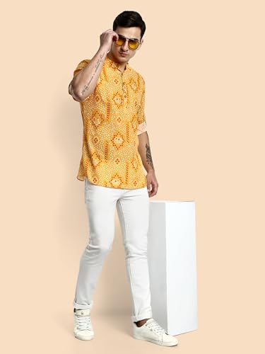 Image of Vardha Men's Cotton Printed Short Kurta with Comfortable Fit and Simple Style and Regular Look | Kurta for Men