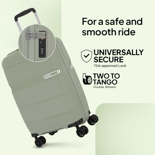 Image of American Tourister Cabin Linex 55.5Cm Small Hardshell Polypropylene Suitcase with Recessed TSA Lock & 8 Spinner Wheels for Women & Men Trolley Bag - Sage Khakhi, Khaki