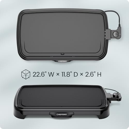 Chefman XL Electric Griddle with Removable Temperature Control, Immersible Flat Top Grill, Burger, Eggs, Pancake Griddle, Nonstick Extra Large Cooking Surface, Slide Out Drip Tray, 10 x 20 Inch - image 6