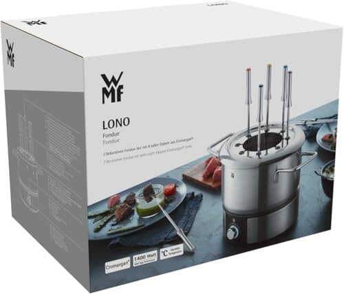 Foto von WMF Lono Fondueset für 8 Personen, Fondue elektrisch, 1400 W, Temperaturregulierung, Gabel-Halterung, Induktionstopf 1,2l, Hot Pot, edelstahl matt