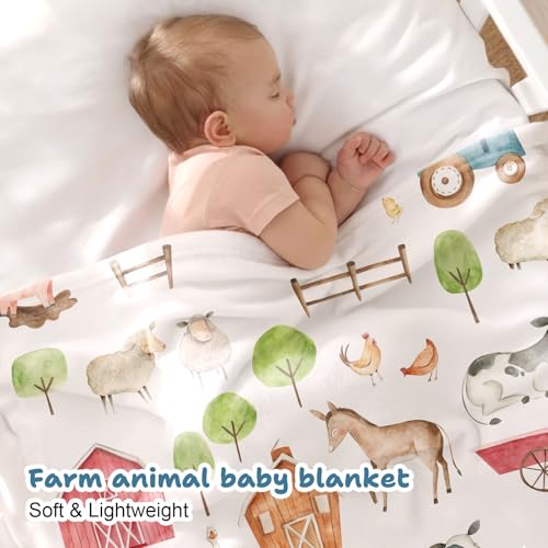 Image of Farm Animal Baby Blanket, Soft Flannel Farm Newborn Blanket, Cozy Unisex for Boys & Girls, Lightweight Stroller & Crib Blanket 30x40 Cows, Pigs, Horses, Barns