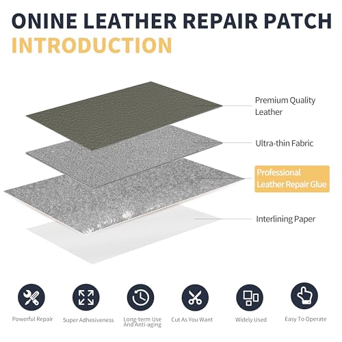 Image of ONine Leather Repair Patch,Leather Repair Tape, 3 x 60 inches Leather Repair Patch for Furniture,Vinyl Repair kit,Leather Couch Patch,for Sofas, Furniture, car Seats(Grey-Litchi Grain)
