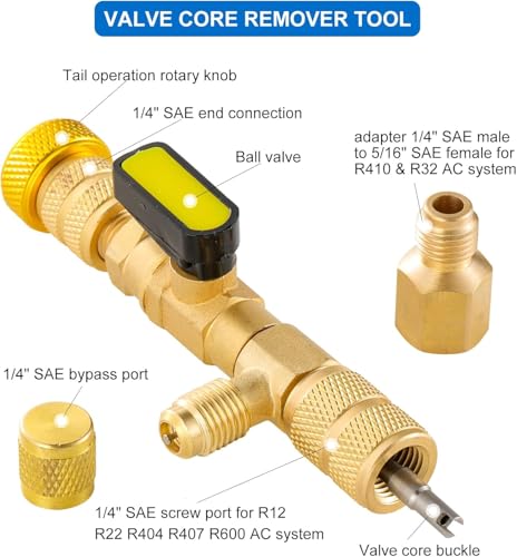 HVAC Vacuum Hose Evacuation Kit, 1/2'' ID Vacuum Refrigerant Charging Hose with Valve Core Removal Tool 1/4 and 5/16, High Flow HVAC Vacuum Pump Kit with 3/8 to 1/4 by Tigbear - Used condition - Image 4