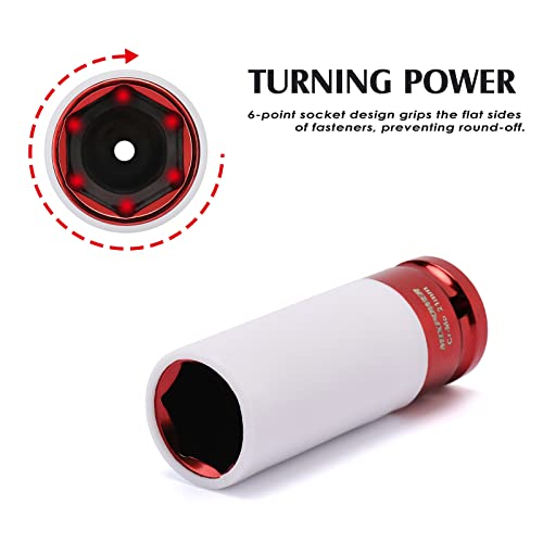 Image of MIXPOWER 7 Pieces 1 /2 inch Dr. Twist Socket and 1 /2 inch Dr. Thin Wall Deep Wheel Protector Impact Socket Set, Lug Nut Remover Extractor Tools, CR-MO, 6-Point, 17, 19, 21mm