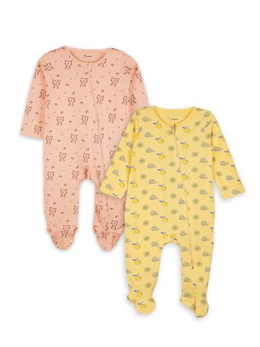 Image of Kidbea Organic Cotton Unisex Baby Romper Soft Breathable Full Sleeve Zipper Footed Bodysuit for Newborn & Infant Kids Sleepwear