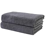 POLYTE Professional Quick Dry Lint Free Microfibre Hair Drying Salon Towel, 2 Pack (50x101 cm, Dark Grey)