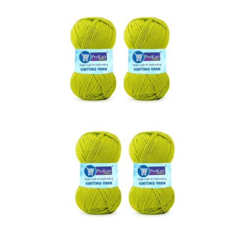 Image of ProKart Premium Woolen 4 ply Hand Knitting Wool Yarn | Fine Weight Knitted for Sweater, Scarf, Hat, Gift Bags & DIY Craft Accessories Projects (1 Ball /100 Gram Each) (Gold Green, 100gms x 4 Pack)