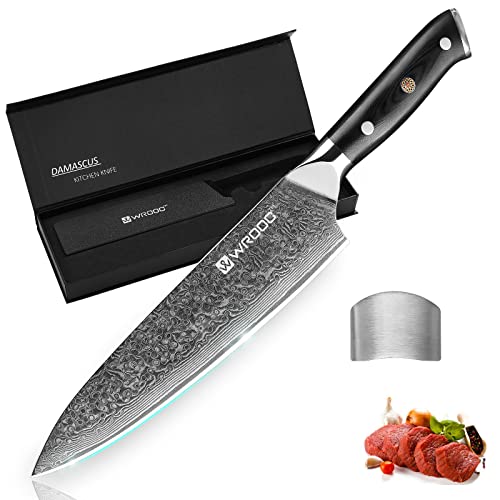 [NEW] Wrooc Razor Sharp Chef Knife, 67 layers Damascus, 8'' Kitchen knives with Military grade G10 Handle, Japanese steel super sharp, Superb Edge Retention, Stain & Corrosion Resistant
