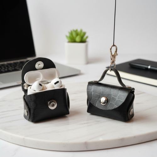 PU Leather Earbuds Case with Keychain, Premium Protective Wireless Earbuds Charging Case Cover, Portable Carrying Holder for Daily Use-image-0