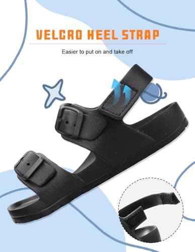 Kids Toddler Sandals Boys Girls Double Buckle Slides Summer Shower Beach Pool Water Shoes Slip on Clouds Slippers,Black 8 Toddler3