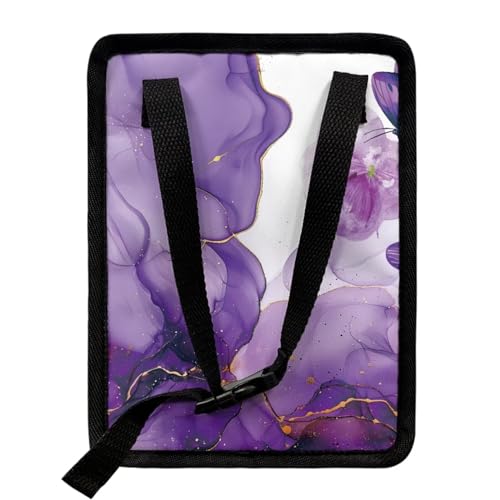 Image of Talayituse Purple Marble Butterfly Print Car Trash Can with Lid, Leak Proof Auto Trash Bag Hanging Vehicle Garbage Can Multipurpose Storage Container for Back Seat Road Trip