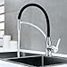 KAIBOR Grifo de Cocina Negro Grifo para Fregadero Giratorio a 360°  Extraíble con Caño Flexible Grifo Monomando Cocina para Agua Fría y Caliente, Latón Cromado