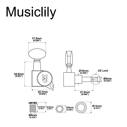 Wilkinson 6 en Ligne E-Z-LOK Bouton Mini Ovale Mécaniques pour Fender Strat/Tele Guitare électrique, Chrome - Les Beatles, Paul McCartney, John Lennon, RIngo Starr, George Harrison Wilkinson 6 en Ligne E-Z-LOK Bouton Mini Ovale Mécaniques pour Fender Strat/Tele Guitare électrique, Chrome – Image 3
