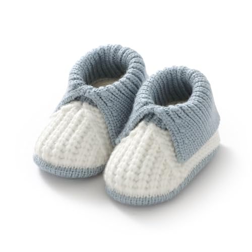 Neiwech Baby Booties Newborn Infant Sock Shoes Knit Crochet Soft Cozy Warm Boots for Boys Girls White Blue 0-3 Months