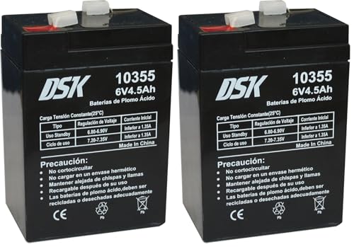 DSK 10355 - Batterie au Plomb AGM Rechargeable scellée 6V 4,5Ah. Idéal pour Les Voitures et Les Motos électriques pour Enfants, Scooters, systèmes UPS,...