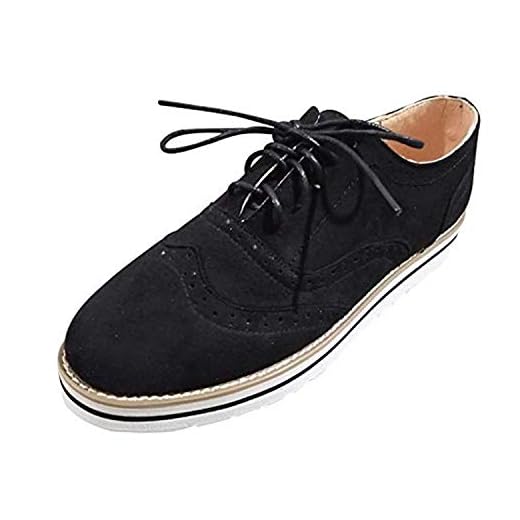Oxford Mujer Zapatos Cordones Derby Brogue Plano Talón Calzado Vestir Casual Vintage Uniforme Trabajo Sneaker Negro Rosa Gris Azul Marrón 35-43 EU Negro 43