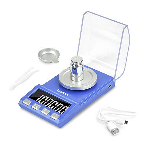Toolour Mini balanza Digital 200 x 0.001g Escalas de joyería Báscula de Cocina de precisión Báscula de Bolsillo de miligramos con Peso de calibración de 100 g Función de Tara