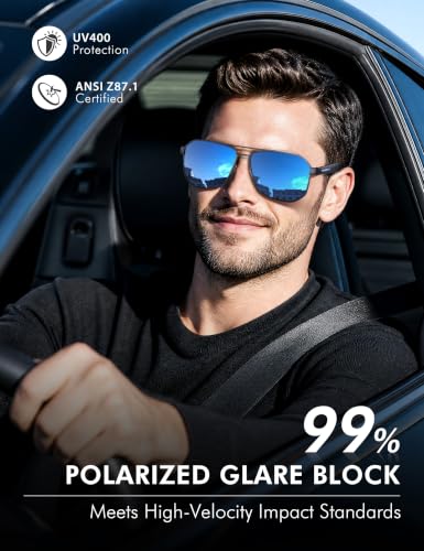 Image of LUENX Aviator Sunglasses for Men Square Polarized Polygon Lens - UV 400 Protection with Accessories