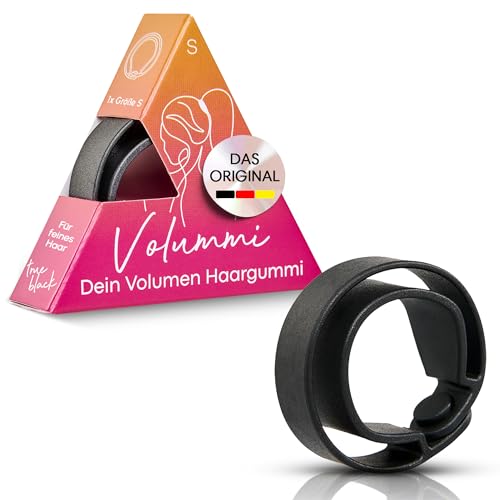 Volummi Haargummi Schwarz – Innovativer Zopfgummi für sichtbar mehr Volumen im Pferdeschwanz – Starker Halt & schonend für Haare – Das Original Made in Germany [True Black S für dünnes Haar]
