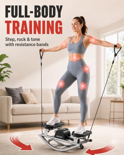 Image of Rocking Fitness Stepper Side to Side for Exercise Machine at Home, Lateral Trainer Workout for Knees Joints, Portable Low Impact Stair Climber with LCD Monitor Resistance Bands