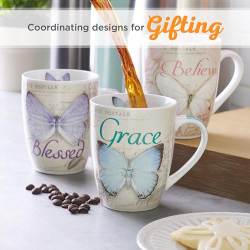 Christian Art Gifts Ceramic Coffee Mug for Women 12 oz Blue Butterfly and Floral Bible Verse Mug - Grace - Ephesians 2:8 Microwave and Dishwasher Safe Novelty Scripture Drinkware - Image 6