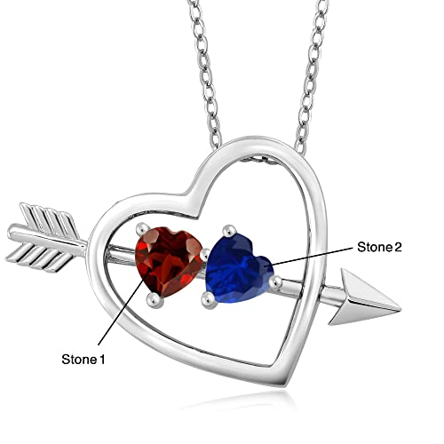 Gem Stone King 925 Sterling Silver Customized and Personalized 2 Heart Shape Gemstone Birthstone Pendant Necklace Jewelry For Women with 18 Inch Silver Chain - Image 3