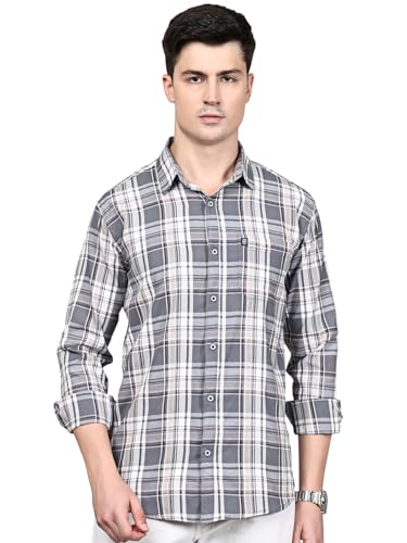 Image of Majestic Man Stylish Slim Fit Cotton Spread Collar Checked Casual Shirt for Men