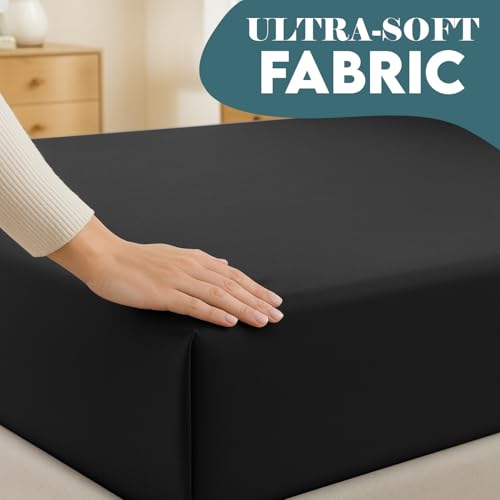 Moonlight Bedding Fitted Sheet 40 Cm Extra Deep Pocket Bed Sheets 16 inch Ultra Soft Bottom Sheet Brushed Microfiber Breathable Shrinkage and Fade Resistant (Black, Double) - Image 7