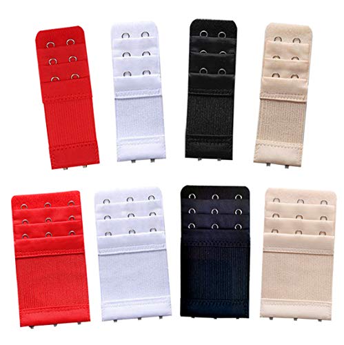 Guokoo Bra Strap Extension Bra Extender Women's Elastic Extenders 3 Rows x2 Hooks/3 Hooks (Black, red,White, skin color) 8 Packs