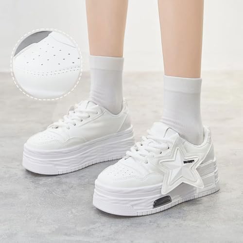 Women Y2K Chunky Sneakers, 3D Star Patch Streetwear, Eye-Catching Dopamine Color 5cm Height Boost Teens Walking Shoes Breathble4