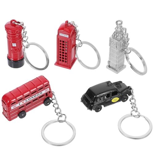 LAPYAPPE 5 pièces Porte-clés Londres Lot Modèle Bus Rouge Cabine Téléphonique Boîte Aux Lettres Big Ben Charme Souvenir Résistant et Multifonction pour Voyageurs et Collectionneurs