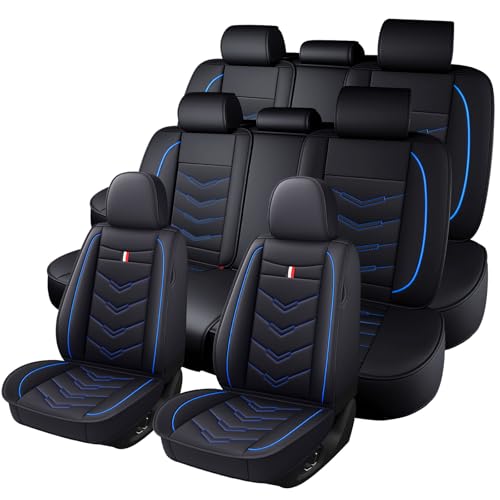 Image of Car Seat Cover 8 Seats for Mitsubishi Outlander 2003-2025, Durable Wear Resistant Waterproof Sport Seat Cover, Breathable No Odor Premium Leather Vehicle Seat Covers.(Standard,Black Blue)