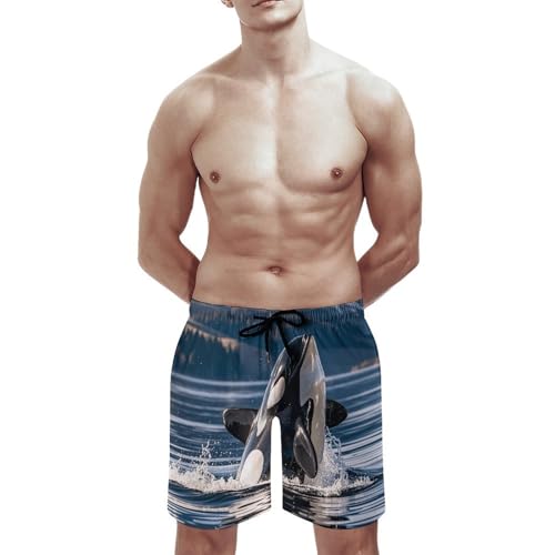 Men's Orca Killer Whale Swim Trunks Quick-Dry Beach Shorts with Drawstring Casual Pants for Swimming Running2