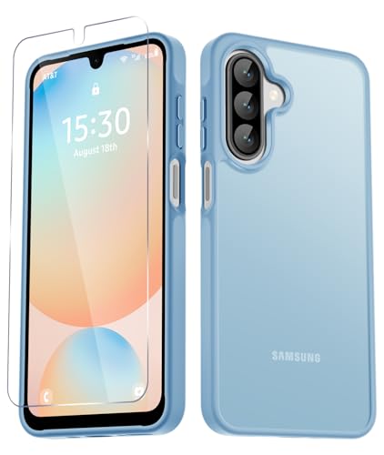YENAPOON for Samsung Galaxy A17 5G Case, Matte Phone Case with 1 Screen Protector, Frosted Translucent Back, Slim Shockproof Protective Cover, Light Blue
