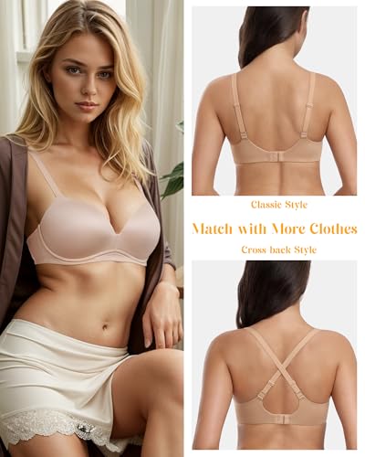 HACI Women's Push Up Bra Wirefree Padded Plunge Everyday T-Shirt Comfortable Seamless3