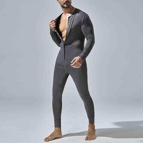 Men's One Piece Pajama Thermal Full Button Union Suit Long Sleeve Onesie with Button 6