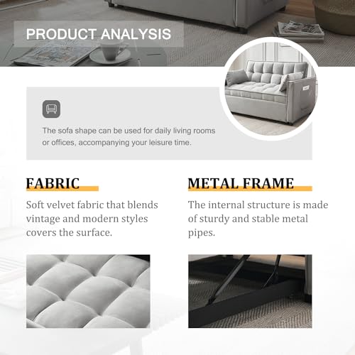 Fenfshe F-SOFABED-GREY Convertible Sleeper Sofa Bed, Modern Velvet 3-In-1 Futon Couch Pullout Bed thumb #6