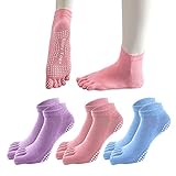 TSHAOUN 3 Paar Yoga Socken rutschfeste, Damen Zehensocken, Rutschfeste Pilates-Socken für Damen, Antirutschsocken für Ballet, Aerobic, Fitness-Training, Stoppersocken UK 4-6 | EUR 36-39