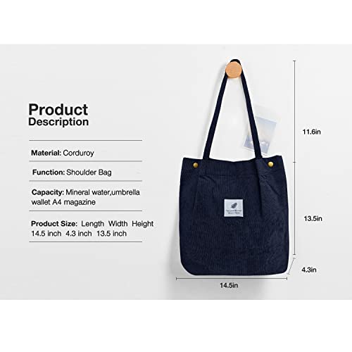 Women Tote Bags Grocery Shoulder Bag Corduroy with Inner Pocket for Work Beach Lunch Travel Shopping Shopper Handbags