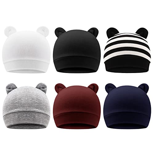 Image of DRESHOW BQUBO 6 Pack Baby Hats for Boys Girls Unisex Baby Hat Soft Knit Cap Nursery Beanie for Newborn Infant Toddler Kid