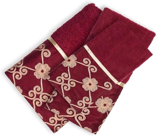 Popular Bath Vlegant Rosa 3-Piece Bathroom Towel Set, Burgundy Gold