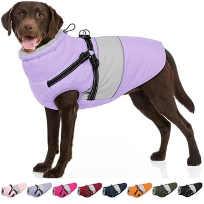 SUNFURA Dog Coats for Large Dogs Warm Dog Winter Coat with Harness Built in