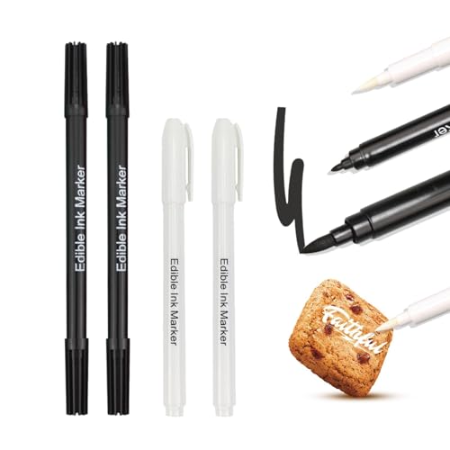 4 Feutre Alimentaire, Stylo Alimentaire Noir et Blanc Pâtisserie, Colorant Alimentaire Blanc Noir pour Décoration Gâteaux Biscuits Fondants Desserts DIY, Occasions...
