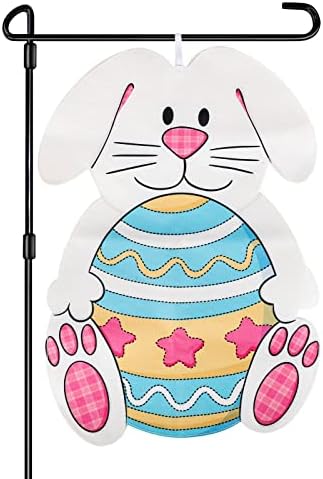 Easter Garden Flag Outdoor Decorations for Outside Double-Sided Printed, Cute Rabbit Egg Yard Flags House Yard Spring Seasonal Decoration 13.6 x 19.7 Inch