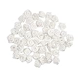 Ø 1,5 cm Ideen mit Herz Satinrosen  50 Stück  1,5cm  Deko-Rosen, Mini-Stoffrosen, kleine Rosenköpfe zum Basteln, Aufnähen, Dekorieren  Blumen-Applikationen, Tischdeko, Streudeko, Hochzeit (weiß)