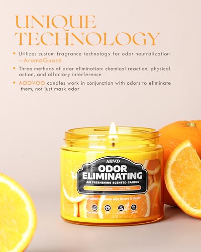 Image of AOOVOO Citrus Lemon 11oz Large Odor Eliminating Highly Fragranced Candle - Eliminates 95% of Smoke, Food, Pet and Other Smells Quickly, Air Freshing Soy Candles, Up to 50 Hours Burn time