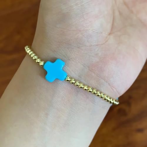 Colorful Cross Charm Bracelets for Women Men Adjustable Gold Plated Beaded Bracelet Boho Bead Ball Stretch Bracelet Birthday Summer Beach Jewelry4