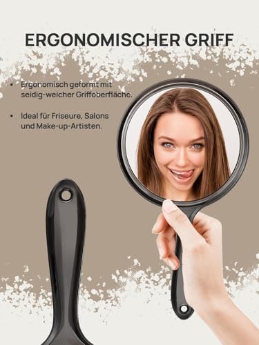 OMIRO Handspiegel, Doppelseitiger Handspiegel mit 1X/15X Vergrößerung und Griff (Transparent Schwarz)