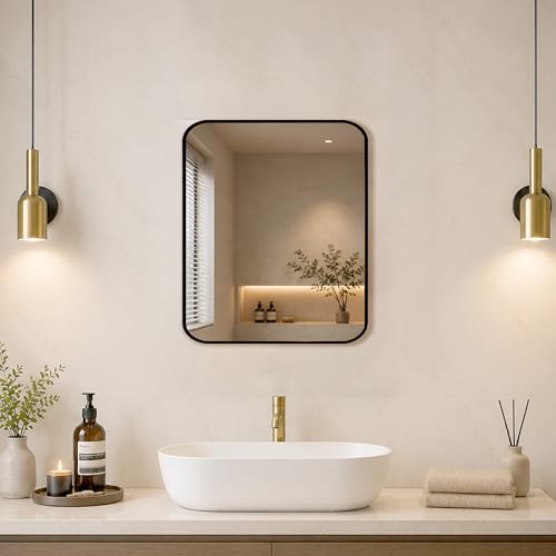 Image of WASSMIST Mirror for Bathroom Wall | Square Bathroom Mirror with Aluminium Frame | HD Reflection Wall Mirror for Living Room /Bedroom (18 X 24 inch)